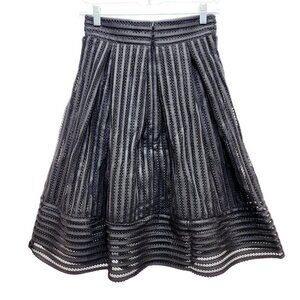 Haute Monde Womens Black Mesh A-Line Midi Skirt  Striped Lace Design Size S